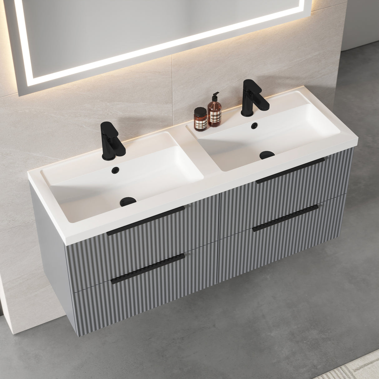 Fluted Front Wall Hung Vanity Basin Unit with Choice of Size, Colour and Handle Options