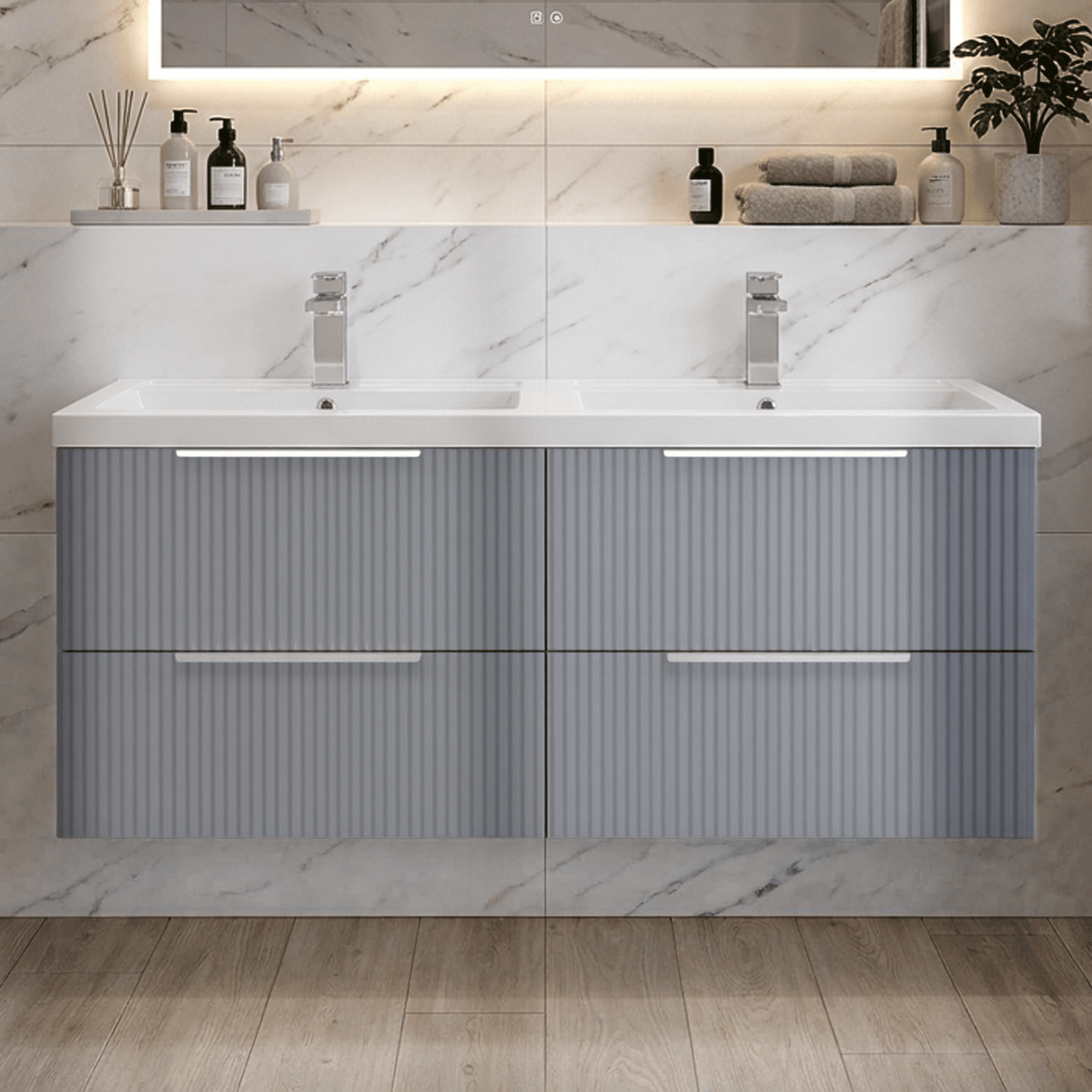 [BFFF293C] Tixall Fluted Front Wall Hung Vanity Basin Unit with Choice of Size, Colour and Handle Options - Silo