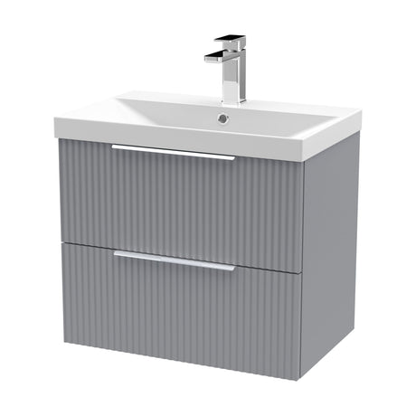 [BFFF293D] Tixall Fluted 2 Drawer Wall Hung Vanity Unit with Thin Edge Basin, Satin Grey, 600mm - Cutout