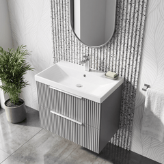 [BFFF293D] Tixall Fluted 2 Drawer Wall Hung Vanity Unit with Thin Edge Basin - Choice of Size and Colour