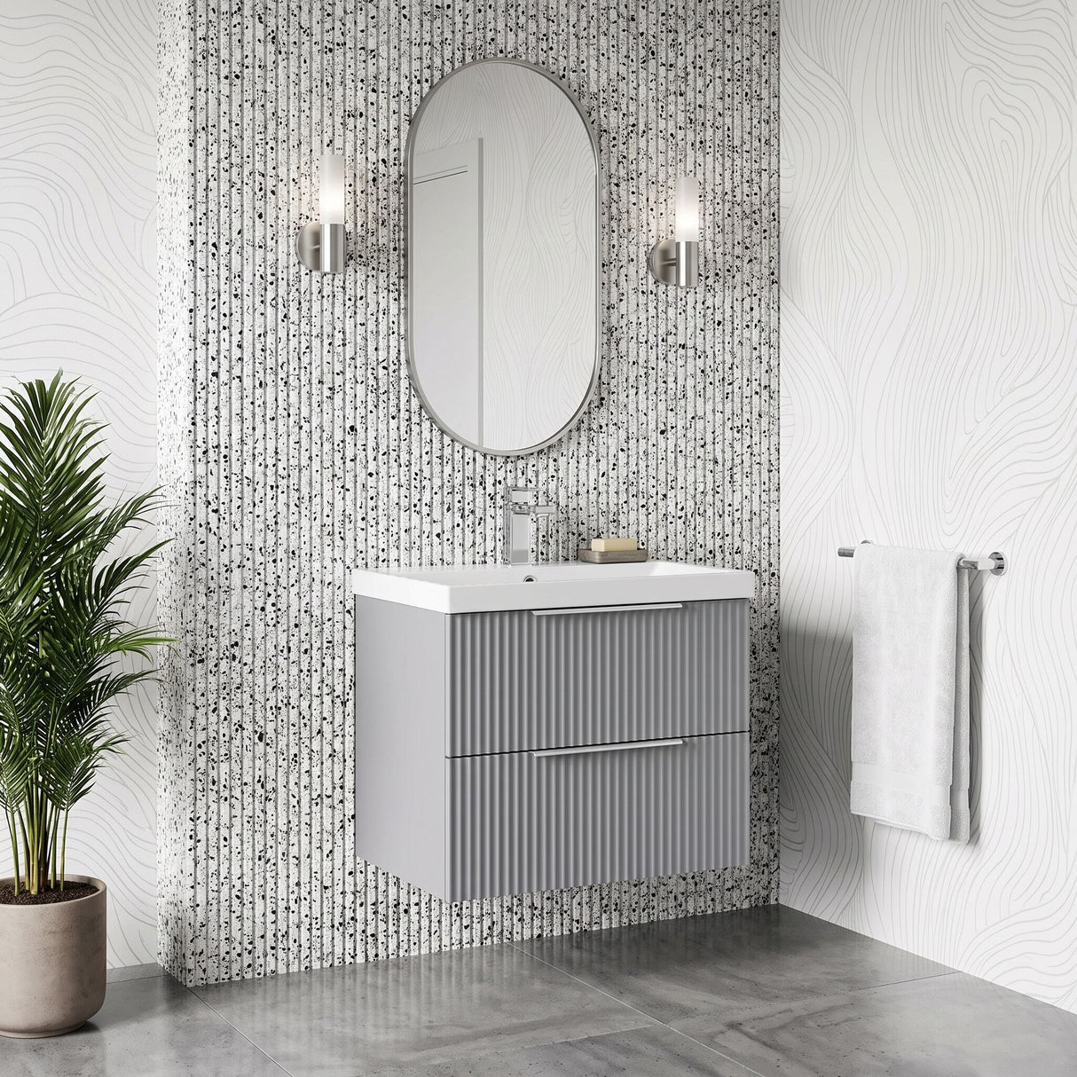 [BFFF293D] Tixall Fluted 2 Drawer Wall Hung Vanity Unit with Thin Edge Basin - Choice of Size and Colour