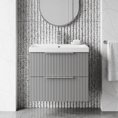 [BFFF293D] Tixall Fluted 2 Drawer Wall Hung Vanity Unit with Thin Edge Basin - Choice of Size and Colour - Silo