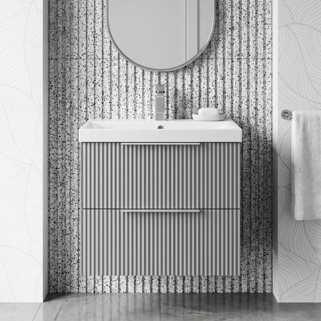 [BFFF293D] Tixall Fluted 2 Drawer Wall Hung Vanity Unit with Thin Edge Basin - Choice of Size and Colour - Silo