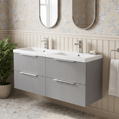[BFFF293F] Tixall Fluted 4 Drawer Wall Hung Vanity Unit with Double Basin - Choice of Colour