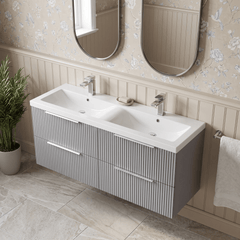 [BFFF293F] Tixall Fluted 4 Drawer Wall Hung Vanity Unit with Double Basin - Choice of Colour