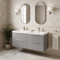 [BFFF293F] Tixall Fluted 4 Drawer Wall Hung Vanity Unit with Double Basin - Choice of Colour
