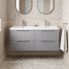 [BFFF293F] Tixall Fluted 4 Drawer Wall Hung Vanity Unit with Double Basin - Choice of Colour - Silo