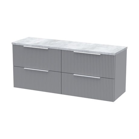 [BFFF293LBG2] Tixall Fluted 4 Drawer Wall Hung Vanity Unit with Laminate Worktop, Satin Grey, 1200mm - Cutout