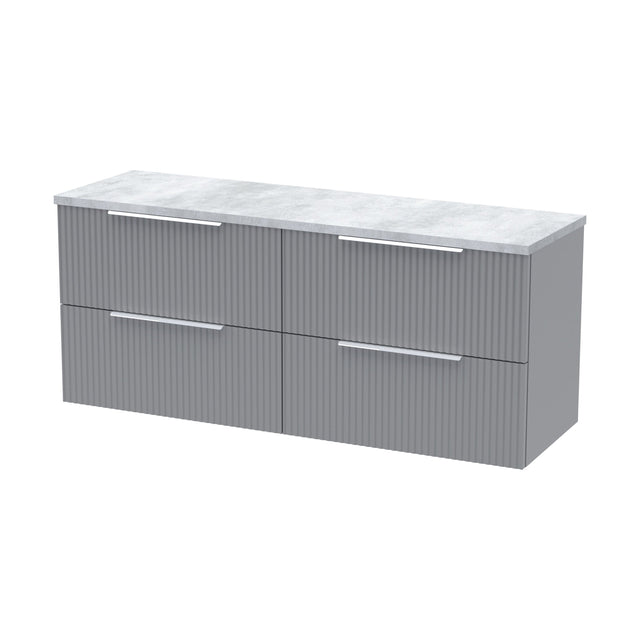 [BFFF293LBG2] Tixall Fluted 4 Drawer Wall Hung Vanity Unit with Laminate Worktop, Satin Grey, 1200mm - Cutout