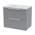 [BFFF293LBG] Tixall Fluted 2 Drawer Wall Hung Vanity Unit with Laminate Worktop, Satin Grey, 600mm - Cutout