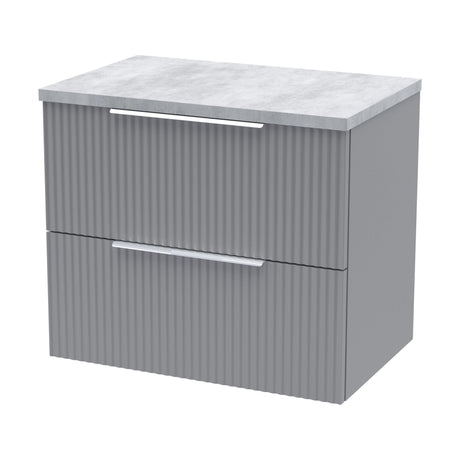 [BFFF293LBG] Tixall Fluted 2 Drawer Wall Hung Vanity Unit with Laminate Worktop, Satin Grey, 600mm - Cutout