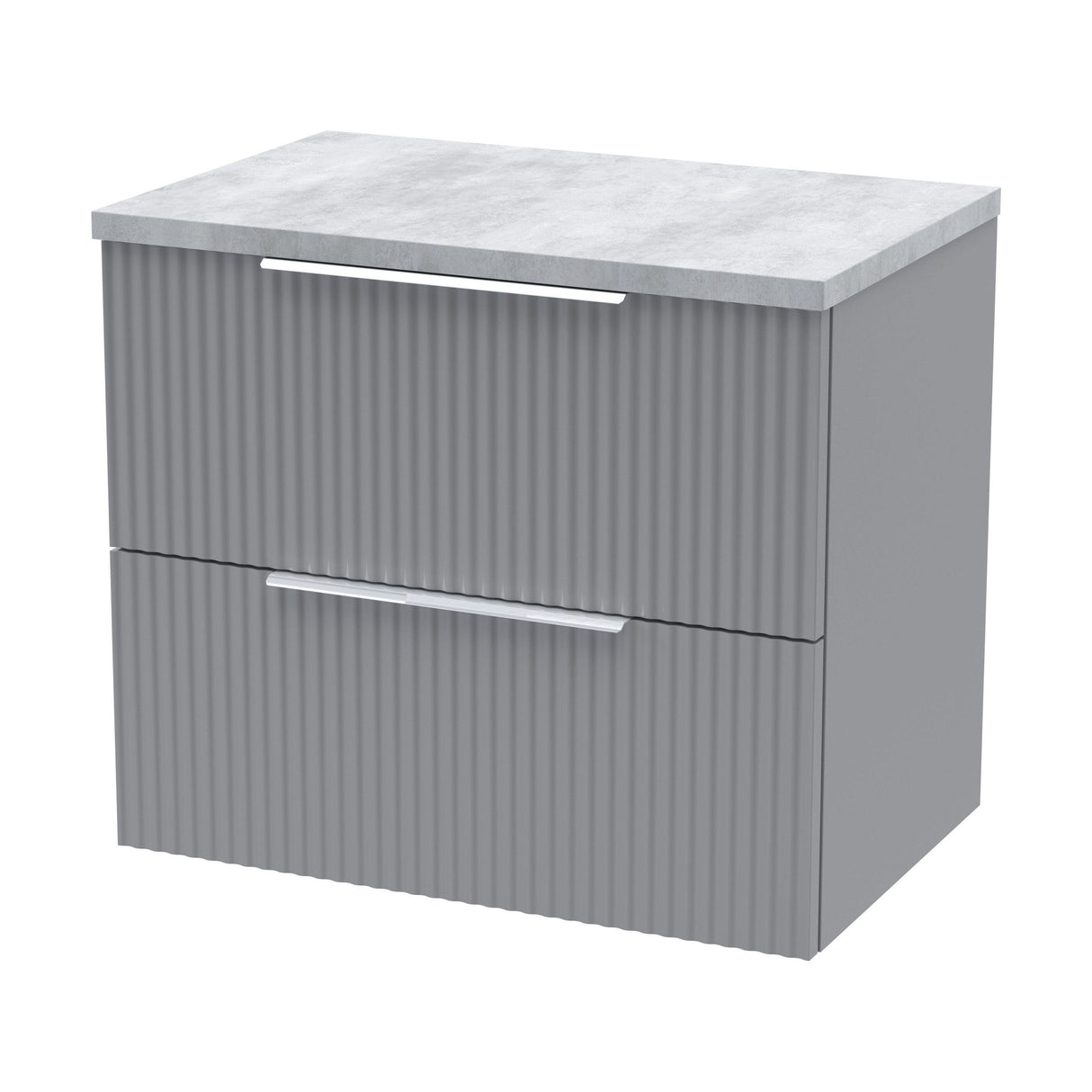 [BFFF293LBG] Tixall Fluted 2 Drawer Wall Hung Vanity Unit with Bellato Grey Laminate Worktop - Choice of Size and Colour - Cutout