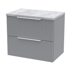 [BFFF293LBG] Tixall Fluted 2 Drawer Wall Hung Vanity Unit with Bellato Grey Laminate Worktop - Choice of Size and Colour - Cutout