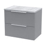 [BFFF293LBG] Tixall Fluted 2 Drawer Wall Hung Vanity Unit with Bellato Grey Laminate Worktop - Choice of Size and Colour - Cutout