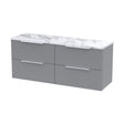 [BFFF293LCM2] Tixall Fluted 4 Drawer Wall Hung Vanity Unit with Laminate Worktop, Satin Grey, 1200mm - Cutout