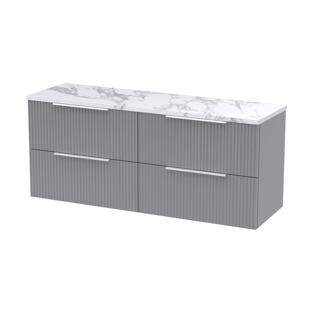 [BFFF293LCM2] Tixall Fluted 4 Drawer Wall Hung Vanity Unit with Laminate Worktop, Satin Grey, 1200mm - Cutout