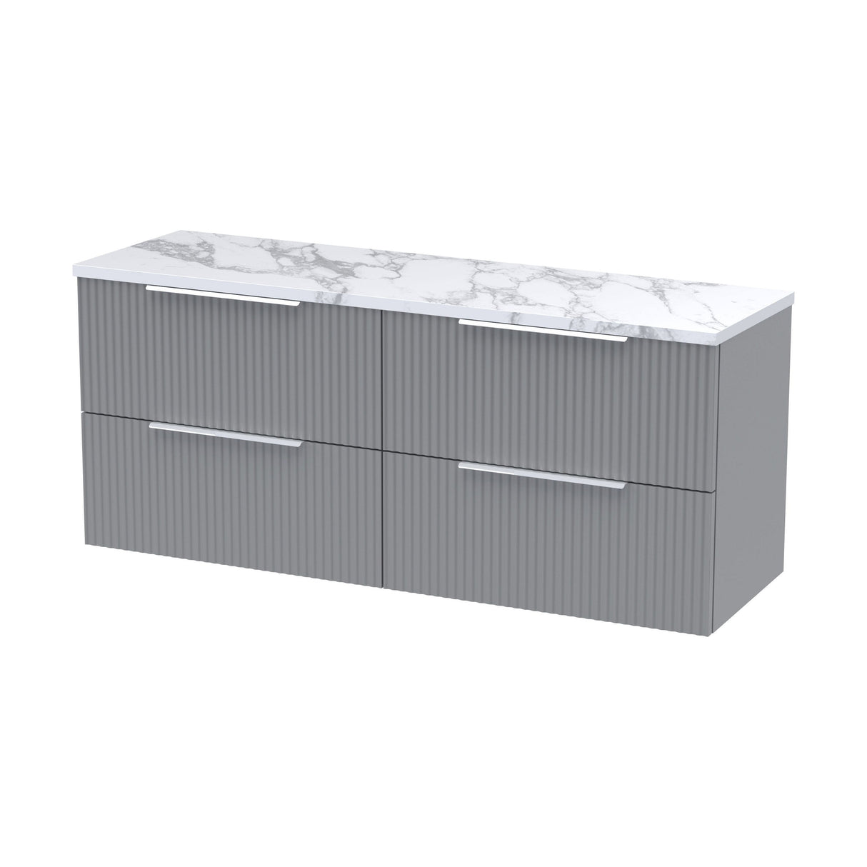 [BFFF293LCM2] Tixall Fluted 4 Drawer Wall Hung Vanity Unit with Carrera Marble Laminate Worktop - Choice of Colour - Cutout
