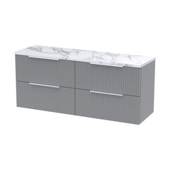 [BFFF293LCM2] Tixall Fluted 4 Drawer Wall Hung Vanity Unit with Carrera Marble Laminate Worktop - Choice of Colour - Cutout
