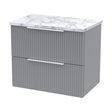 [BFFF293LCM] Tixall Fluted 2 Drawer Wall Hung Vanity Unit with Laminate Worktop, Satin Grey, 600mm - Cutout