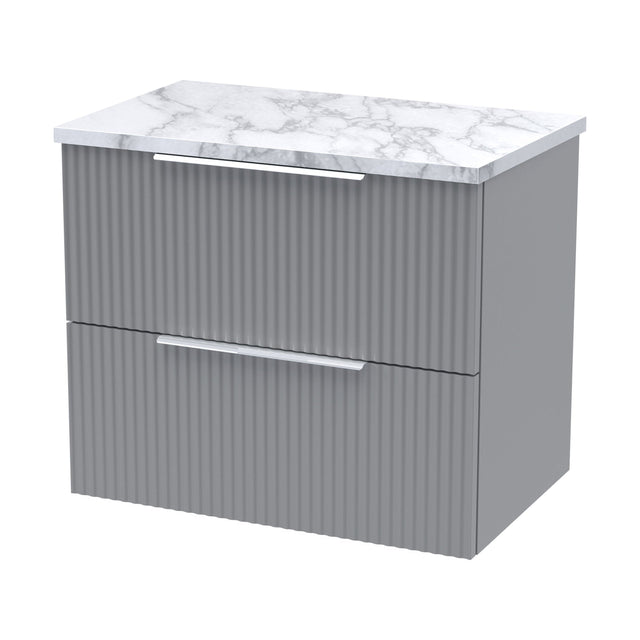 [BFFF293LCM] Tixall Fluted 2 Drawer Wall Hung Vanity Unit with Laminate Worktop, Satin Grey, 600mm - Cutout