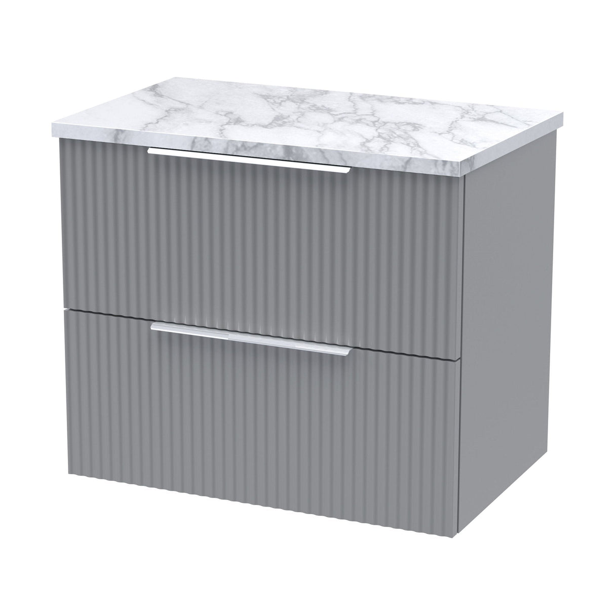 [BFFF293LCM] Tixall Fluted 2 Drawer Wall Hung Vanity Unit with Carrera Marble Laminate Worktop - Choice of Size and Colour - Cutout