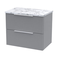 [BFFF293LCM] Tixall Fluted 2 Drawer Wall Hung Vanity Unit with Carrera Marble Laminate Worktop - Choice of Size and Colour - Cutout
