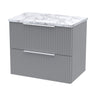 [BFFF293LCM] Tixall Fluted 2 Drawer Wall Hung Vanity Unit with Carrera Marble Laminate Worktop - Choice of Size and Colour - Cutout