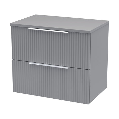 [BFFF293W] Tixall Fluted 2 Drawer Wall Hung Vanity Unit with Worktop, Satin Grey, 600mm - Cutout