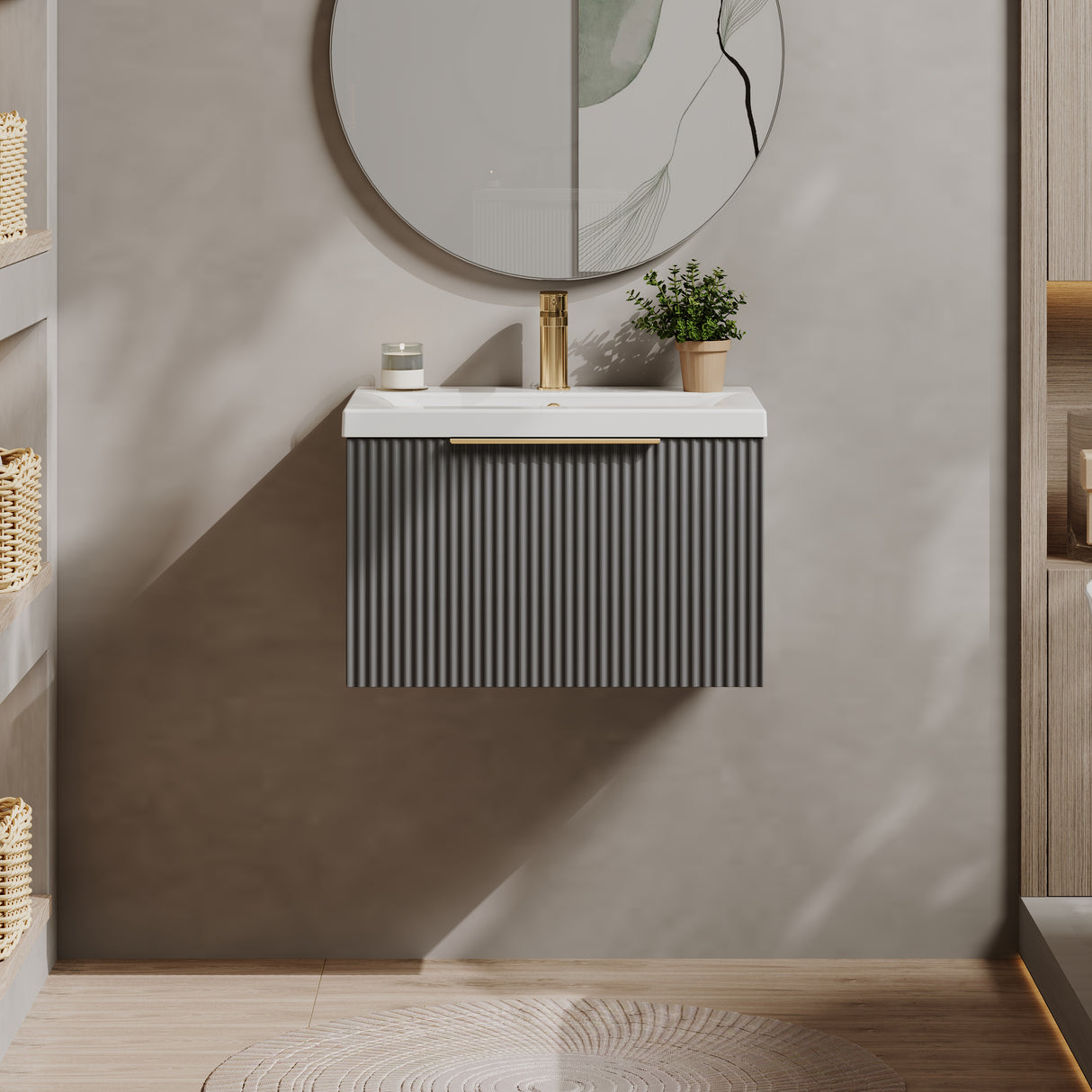 Fluted Front Wall Hung Vanity Basin Unit with Choice of Size, Colour and Handle Options