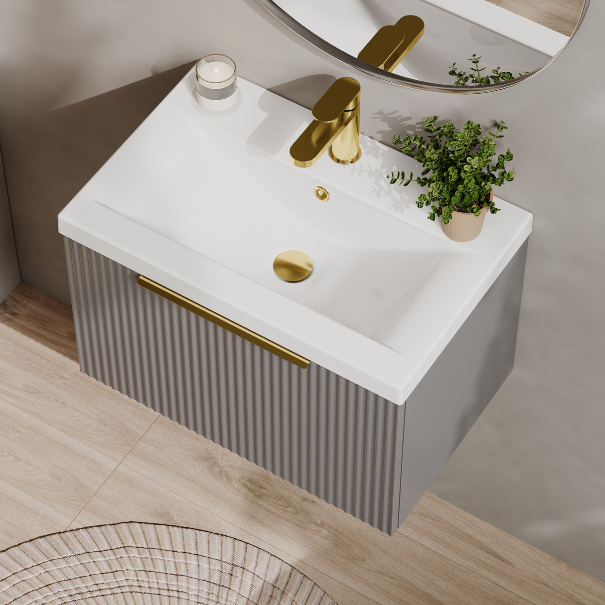 Fluted Front Wall Hung Vanity Basin Unit with Choice of Size, Colour and Handle Options