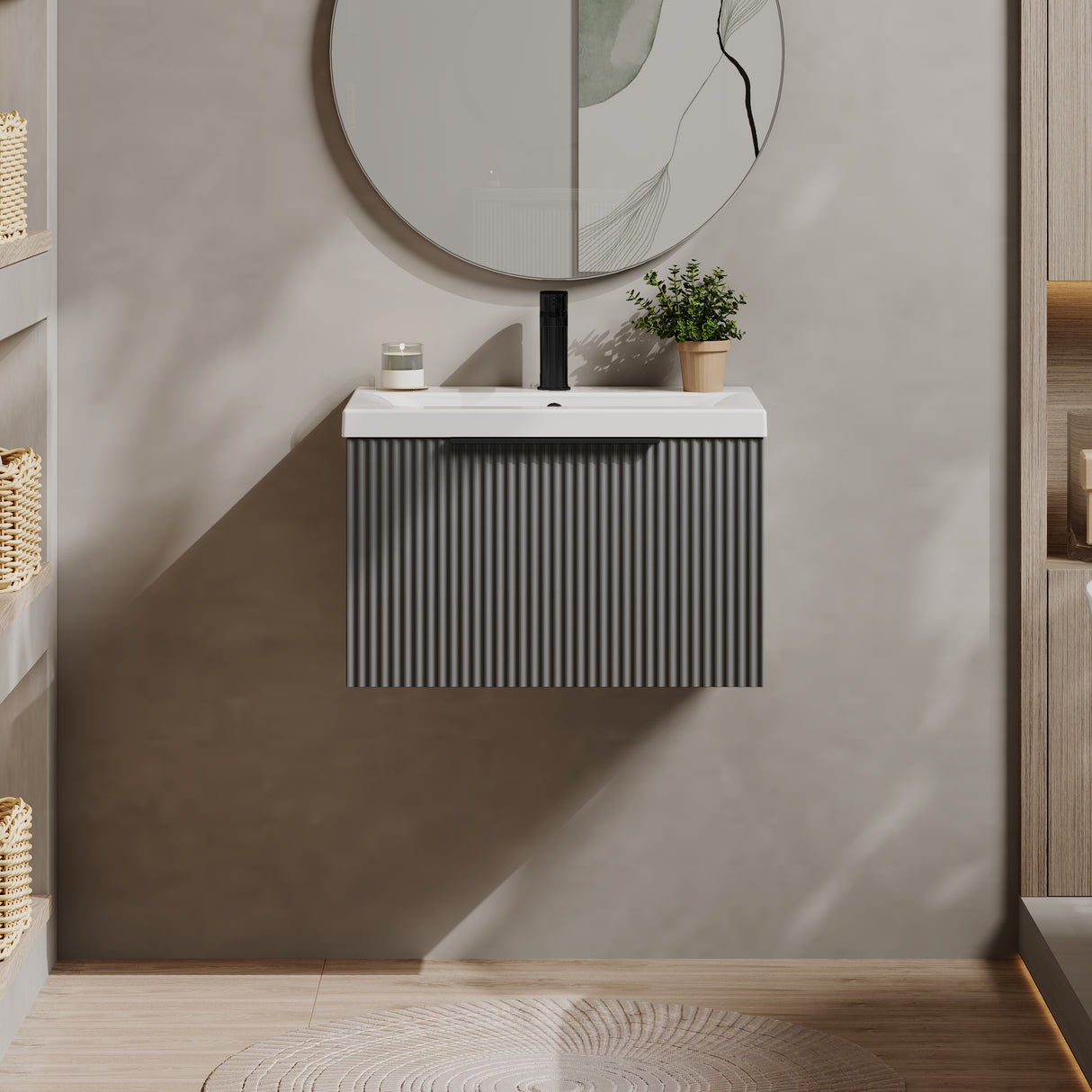 Fluted Front Wall Hung Vanity Basin Unit with Choice of Size, Colour and Handle Options