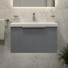 [BFFF294A] Tixall Fluted Front Wall Hung Vanity Basin Unit with Choice of Size, Colour and Handle Options - Silo