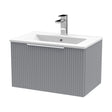 [BFFF294B] Tixall Fluted 1 Drawer Wall Hung Vanity Unit with Minimalist Basin, Satin Grey, 600mm - Cutout