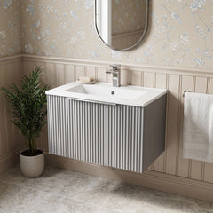 [BFFF294B] Tixall 1 Drawer Wall Hung Vanity Basin Unit with 1 Tap Hole Minimalist Ceramic Basin, Choice of Size and Colour