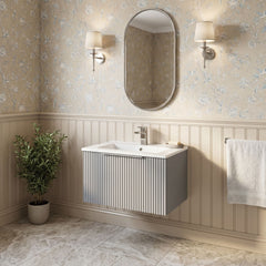 [BFFF294B] Tixall 1 Drawer Wall Hung Vanity Basin Unit with 1 Tap Hole Minimalist Ceramic Basin, Choice of Size and Colour