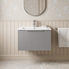 [BFFF294B] Tixall 1 Drawer Wall Hung Vanity Basin Unit with 1 Tap Hole Minimalist Ceramic Basin, Choice of Size and Colour - Silo