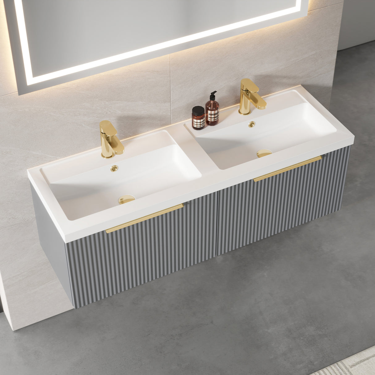 Fluted Front Wall Hung Vanity Basin Unit with Choice of Size, Colour and Handle Options