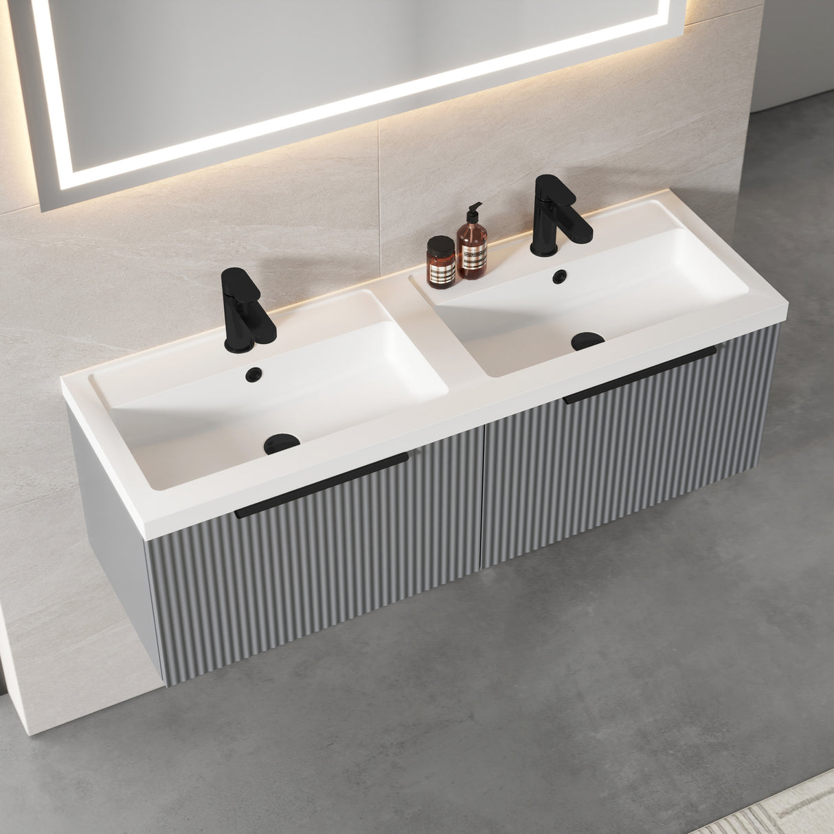 Fluted Front Wall Hung Vanity Basin Unit with Choice of Size, Colour and Handle Options
