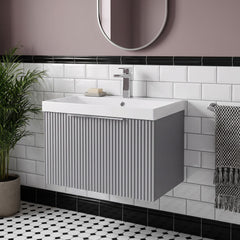 [BFFF294D] Tixall 1 Drawer Wall Hung Vanity Basin Unit with 1 Tap Hole Thin-Edge Ceramic Basin, Choice of Size and Colour