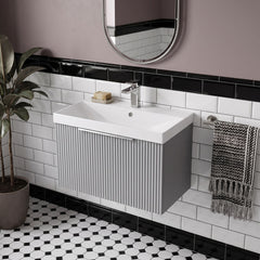 [BFFF294D] Tixall 1 Drawer Wall Hung Vanity Basin Unit with 1 Tap Hole Thin-Edge Ceramic Basin, Choice of Size and Colour