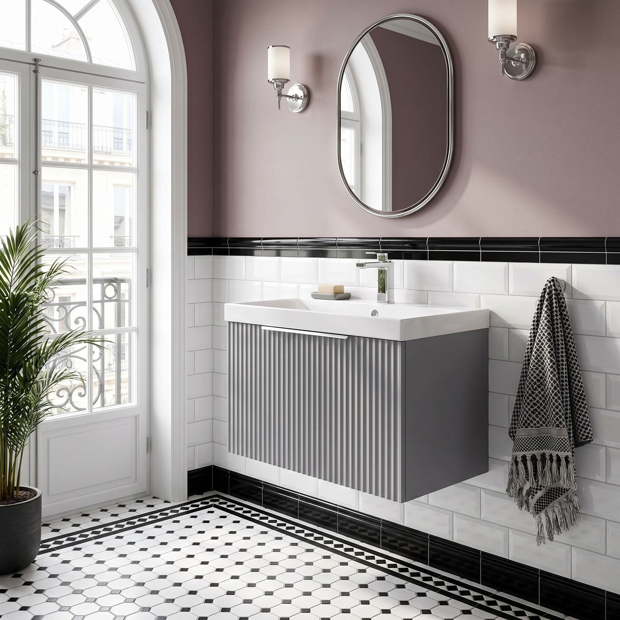 [BFFF294D] Tixall 1 Drawer Wall Hung Vanity Basin Unit with 1 Tap Hole Thin-Edge Ceramic Basin, Choice of Size and Colour