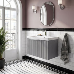 [BFFF294D] Tixall 1 Drawer Wall Hung Vanity Basin Unit with 1 Tap Hole Thin-Edge Ceramic Basin, Choice of Size and Colour