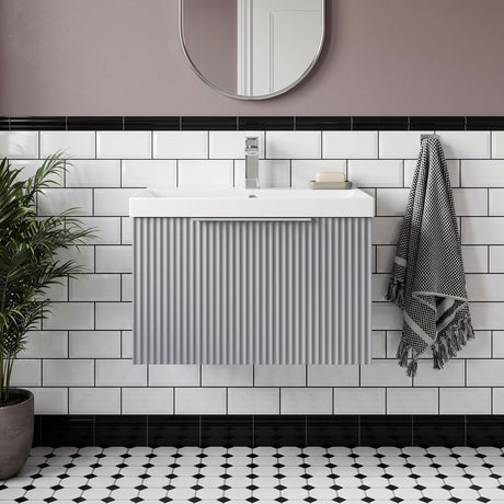 [BFFF294D] Tixall 1 Drawer Wall Hung Vanity Basin Unit with 1 Tap Hole Thin-Edge Ceramic Basin, Choice of Size and Colour - Silo