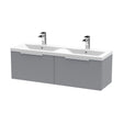 [BFFF294F] Tixall Fluted 2 Drawer Wall Hung Vanity Unit with Double Basin, Satin Grey, 1200mm - Cutout