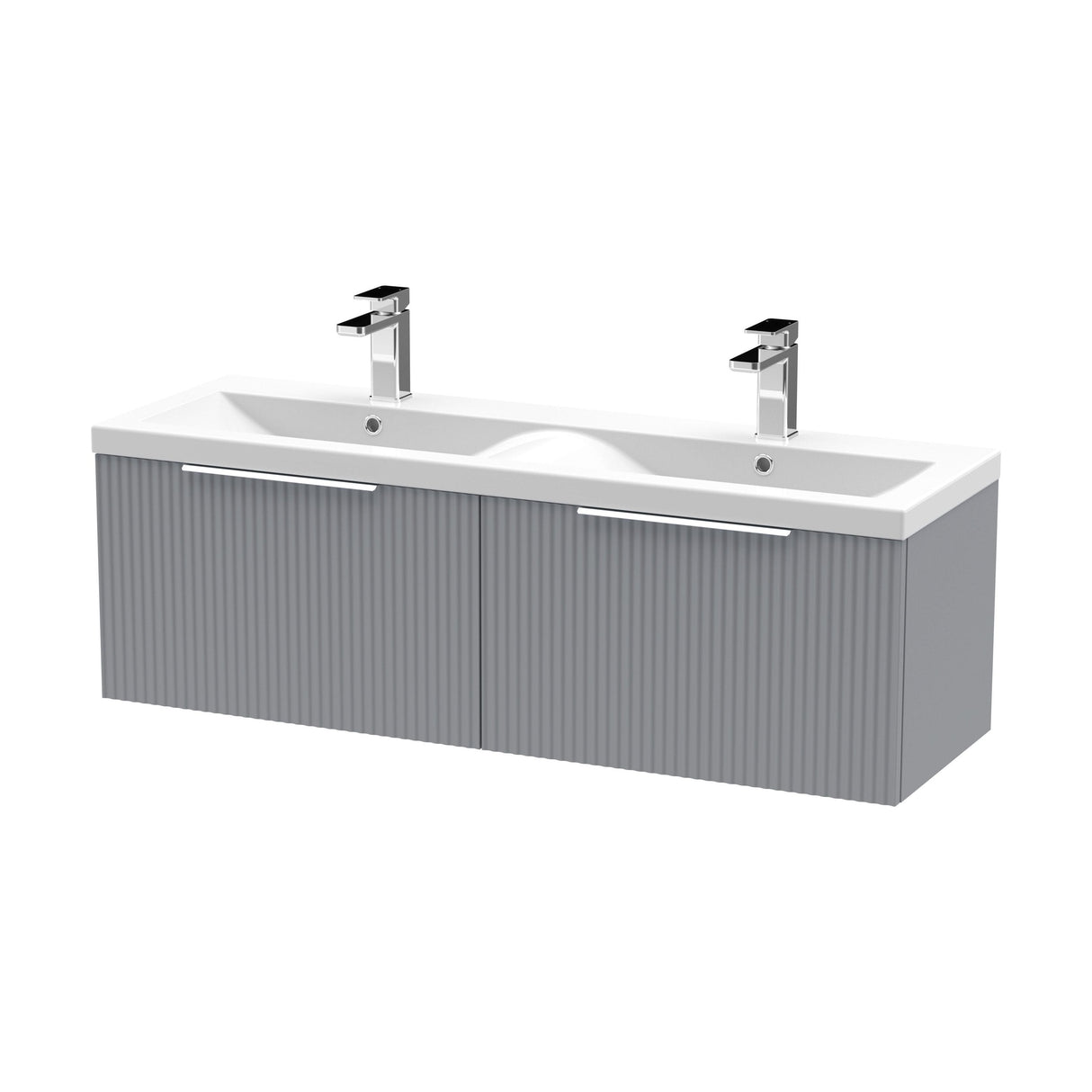 [BFFF294F] Tixall Fluted 2 Drawer Wall Hung Vanity Unit with Double Basin - Choice of Colour - Cutout