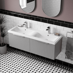 [BFFF294F] Tixall Fluted 2 Drawer Wall Hung Vanity Unit with Double Basin - Choice of Colour