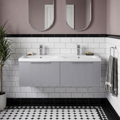 [BFFF294F] Tixall Fluted 2 Drawer Wall Hung Vanity Unit with Double Basin - Choice of Colour - Silo