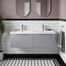 [BFFF294F] Tixall Fluted 2 Drawer Wall Hung Vanity Unit with Double Basin - Choice of Colour - Silo