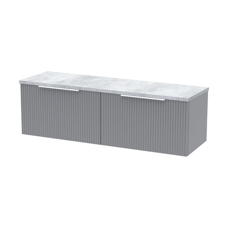 [BFFF294LBG2] Tixall Fluted 2 Drawer Wall Hung Vanity Unit with Laminate Worktop, Satin Grey, 1200mm - Cutout