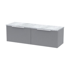 [BFFF294LBG2] Tixall Fluted 2 Drawer Wall Hung Vanity Unit with Bellato Grey Laminate Worktop - Choice of Colour - Cutout